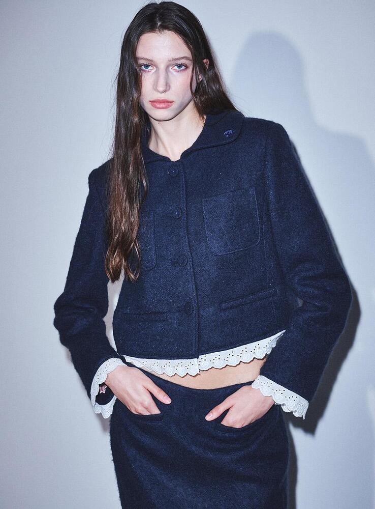 MOHAIR CROPPED JACKET LACE_NAVY